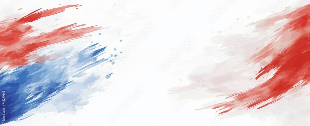 Red, white, and blue colors with a soft faded watercolor border texture design and white background for a patriotic memorial or veteran's day background. Red, white, and blue colors with a soft faded watercolor border texture design and white background for a patriotic memorial or veteran's day background.