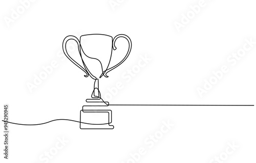 Winner Cup Continuous Line Icon, Winner trophy continuous one line icon drawing. Award trophy cup single line vector illustration in doodle style. Champions celebration contour linear sign design 