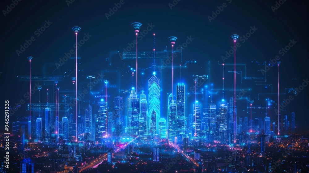 Futuristic Smart City With Digital Signals Futuristic Smart City With Digital Signals