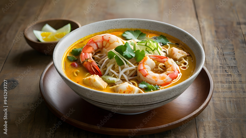 Laksa: Spicy noodle soup with coconut milk Laksa: Spicy noodle soup with coconut milk