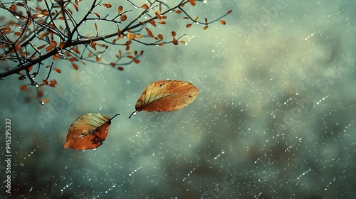 Autumn Rain And Falling Leaves