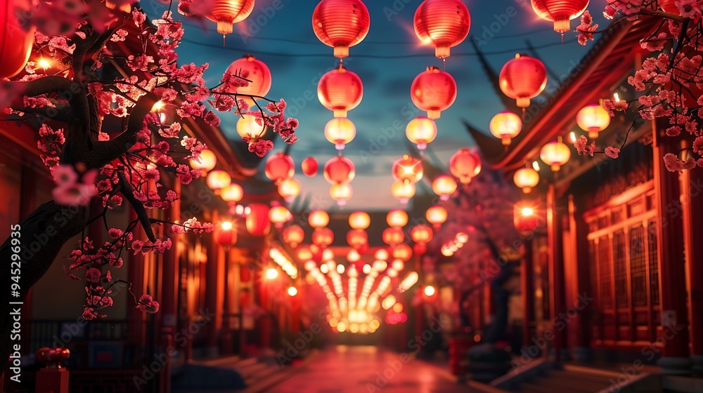 Chinese New Year Lanterns and Cherry Blossoms Chinese New Year Lanterns and Cherry Blossoms