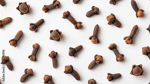 Cloves arranged in a pattern on a white background 