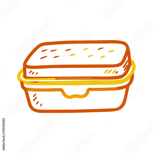 Lunchbox Container Illustration in Orange and Yellow Line Art Style for Food and Meal Prep Concepts