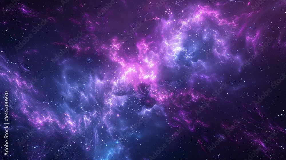 Fototapeta premium Cosmic Nebula Background - Purple, Blue, Stars, Galaxy, Space