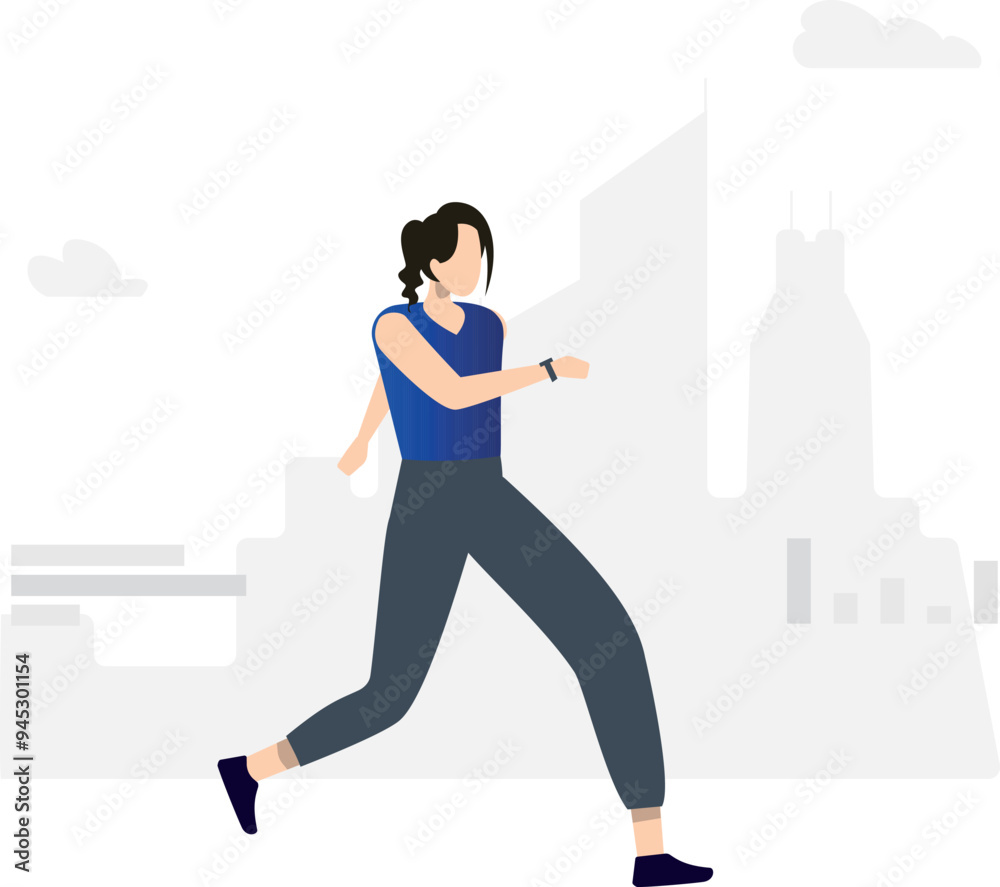 The girl is walking for exercise. The girl is walking for exercise.