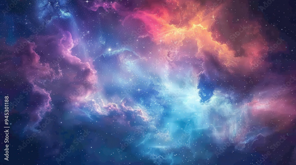 Fototapeta premium Cosmic Nebula Background with Stars, Purple, Blue, Orange Colors