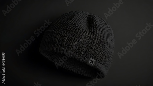 black Beanie Mockup for marketing, fashionable standing beanie mockup on the dark background, AI Generative