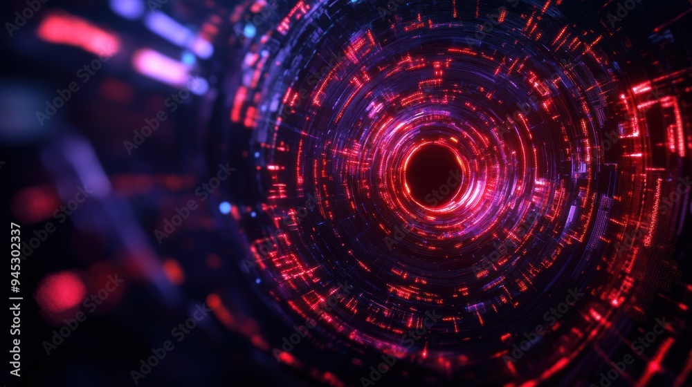 Obraz premium Futuristic Digital Tunnel with Vivid Light Effects in a Mystical Cyber Landscape