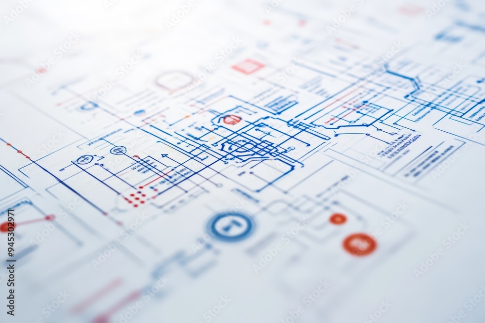 Abstract blueprint design showcasing intricate connections and circuits, ideal for technology or engineering themes. Abstract blueprint design showcasing intricate connections and circuits, ideal for technology or engineering themes.