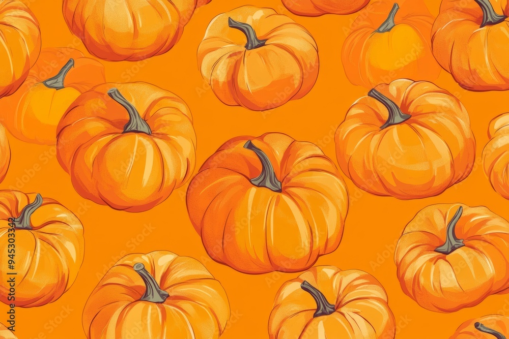 Halloween pattern with continuous orange pumpkins.