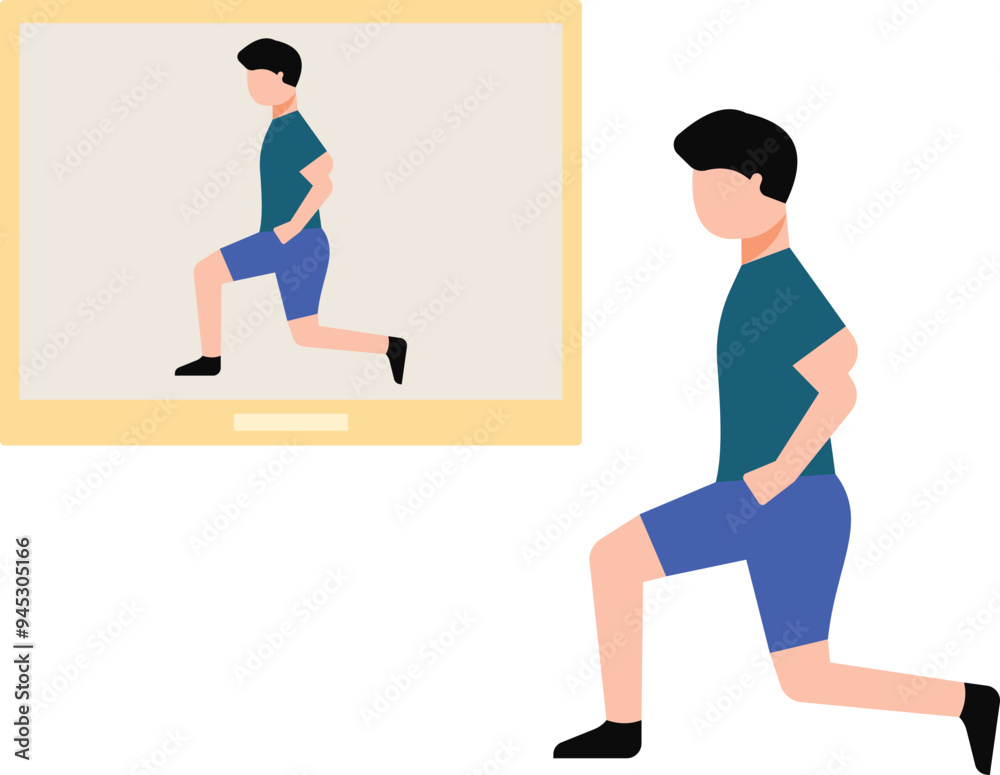 A boy is exercising by watching an online video. A boy is exercising by watching an online video.