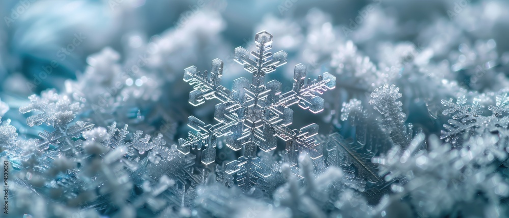 Delicate Snowflake Close-up on Soft Woolen Surface with Intricate Ice Patterns Delicate Snowflake Close-up on Soft Woolen Surface with Intricate Ice Patterns
