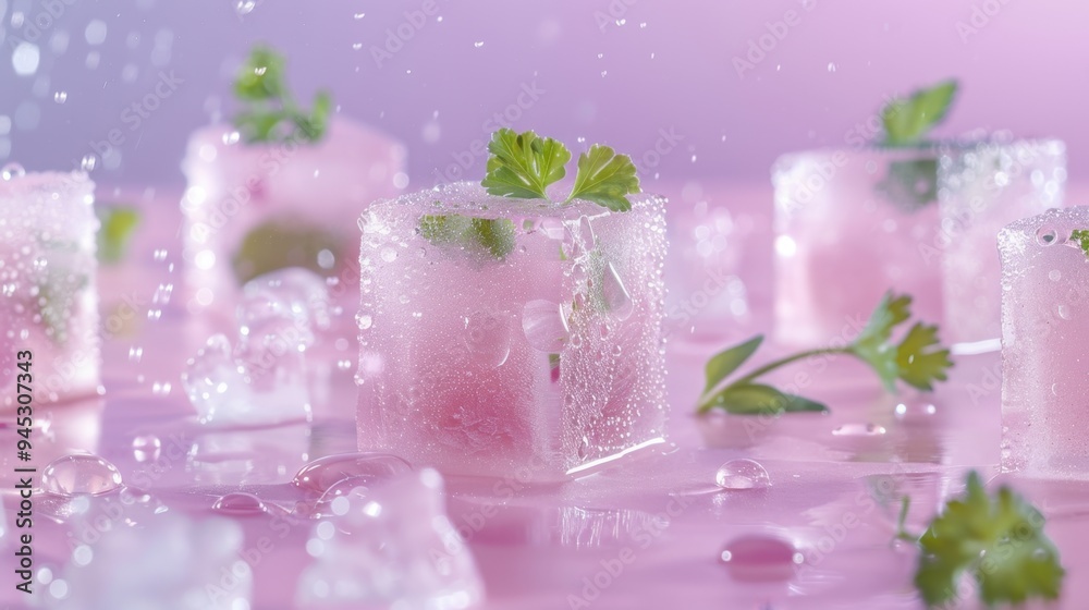 Playful gummy bear ice cubes, plain setting, herb garnish, shimmering with water droplets, balancing sweetness with herbal undertones. Playful gummy bear ice cubes, plain setting, herb garnish, shimmering with water droplets, balancing sweetness with herbal undertones.