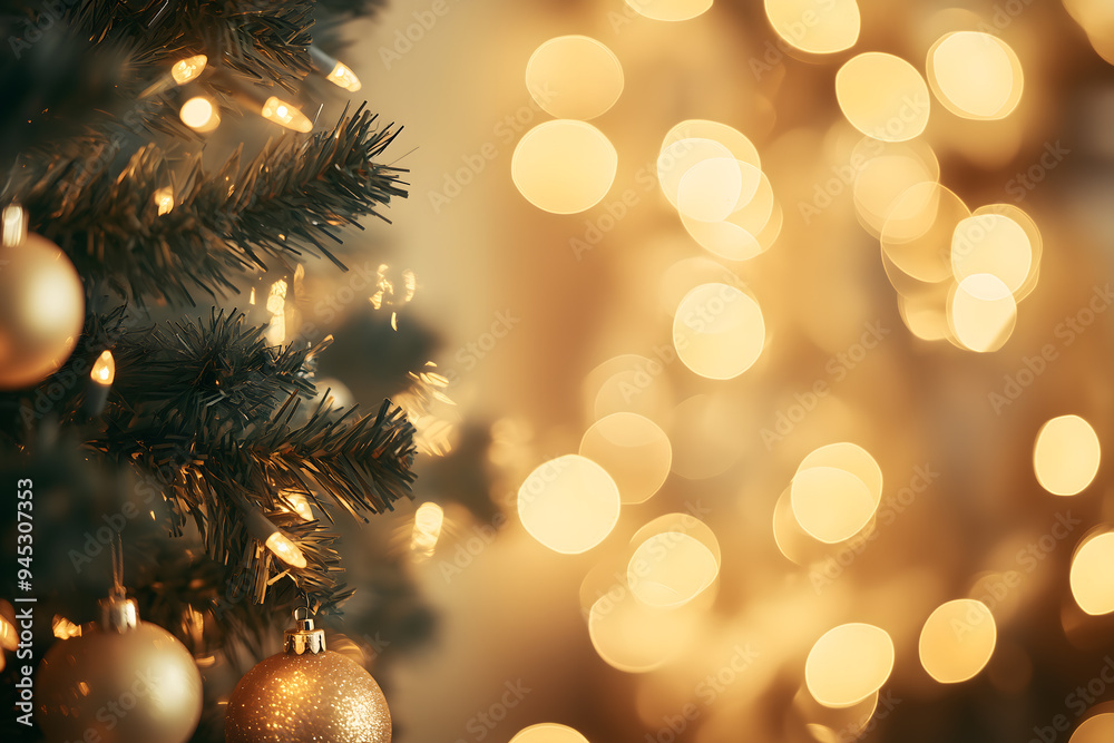 Christmas tree with gold ball decoration with bokeh background. Generative Ai.
Christmas tree with gold ball decoration with bokeh background. Generative Ai.