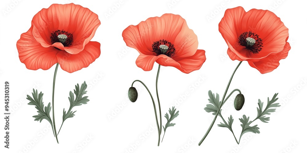 a red poppy is set on a white background and can be used for elements or clipart. a red poppy is set on a white background and can be used for elements or clipart.