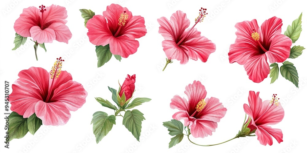 hibiscus flowers clipart set isolated on white background hibiscus flowers clipart set isolated on white background