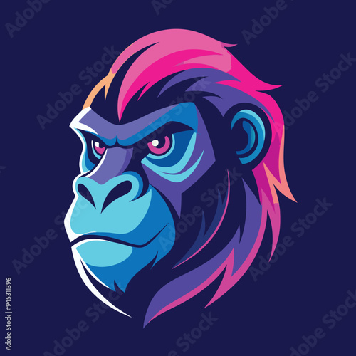 Intense Ape Portrait in Flat Digital Art Style. Generated With AI
