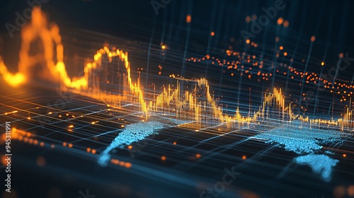 Fototapeta kuchenna Abstract visualization of data trends with glowing lines and points.