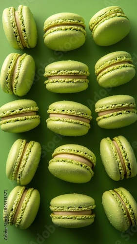 Wallpaper Mural Green pistachio macaroons on green background, colorful French cookies pattern,french macaroons,Paris Pastry macaron green tea,matcha,bakery and branding concept,copy space,copy space. Torontodigital.ca