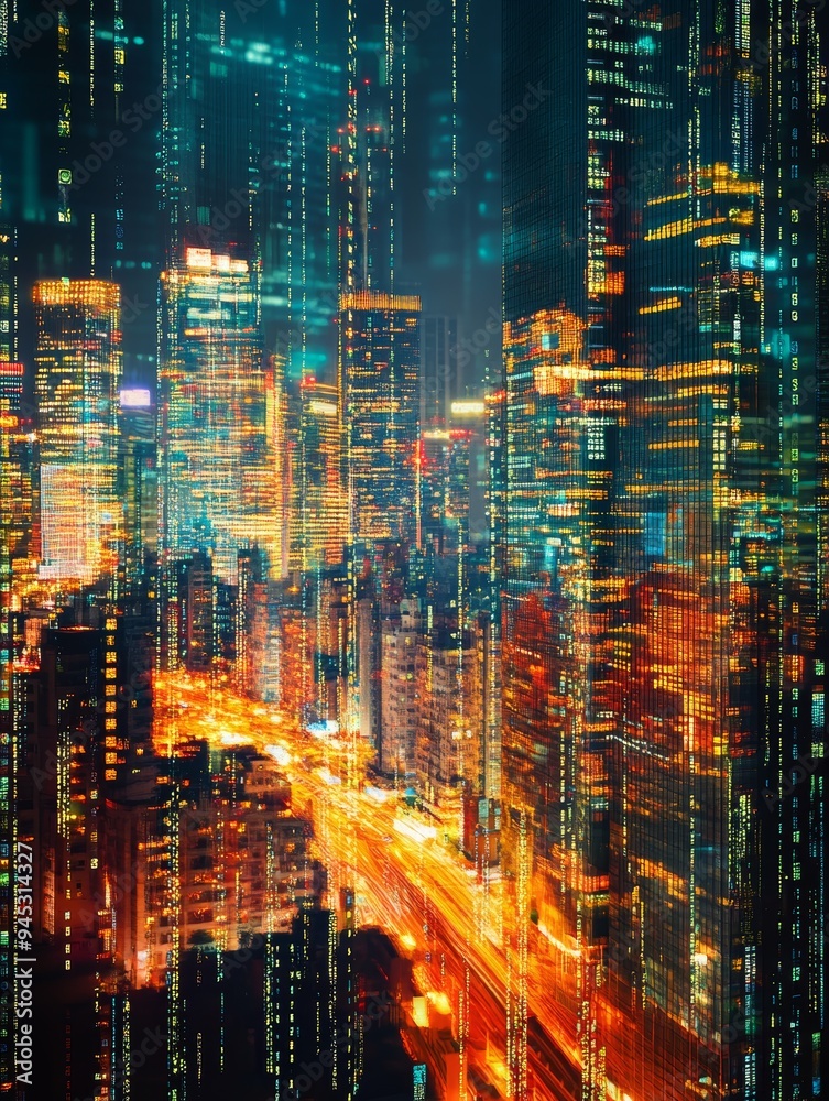 Abstract view of a city skyline influenced by economic policy changes, represented by digital overlays of economic data Abstract view of a city skyline influenced by economic policy changes, represented by digital overlays of economic data