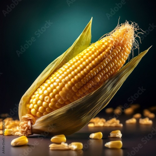 Close-up corn cobs in corn plantation field. ai generated photo