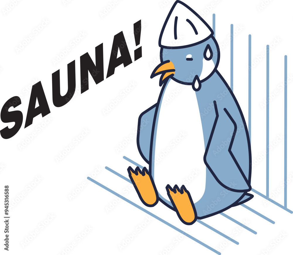 サウナに入って汗をかくペンギンのアイソメ サウナに入って汗をかくペンギンのアイソメ