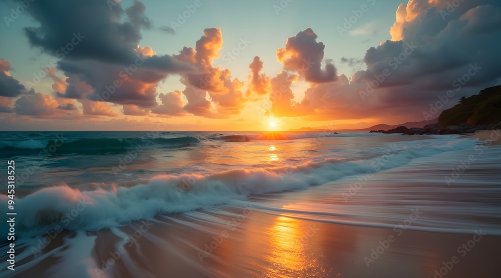 Serene Ocean Sunset with Waves and Clouds Serene Ocean Sunset with Waves and Clouds