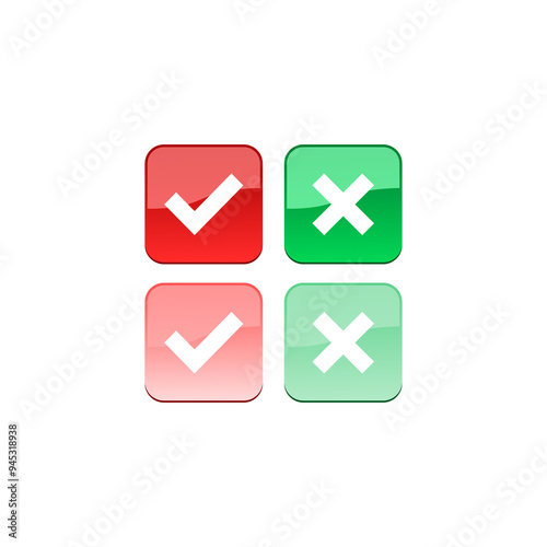 Free Download A set of four web buttons, check mark and cross in two variants icon isolated on transparent background - GFXLoad