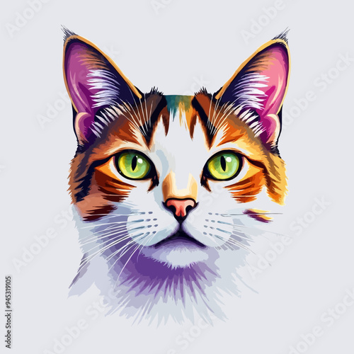 Colorful cat vector artwork on white background.  Cartoon Cat logo design. Cute Cat illustration for cat lover