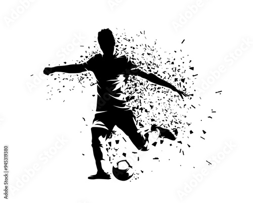 Football, soccer player, isolated vector silhouette with dispersion effect
