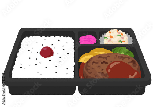 ハンバーグ弁当のイラスト
