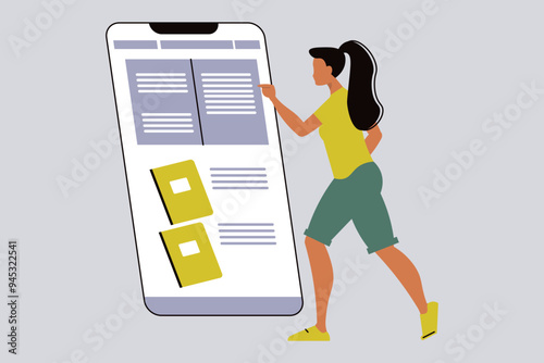 The girl is reading on the phone.