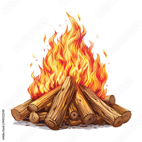 A burning fire firewood wooden stick vector clip 