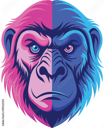 Colorful and Striking Ape Illustration - Contemporary Art T-Shirt Design . Generated With AI