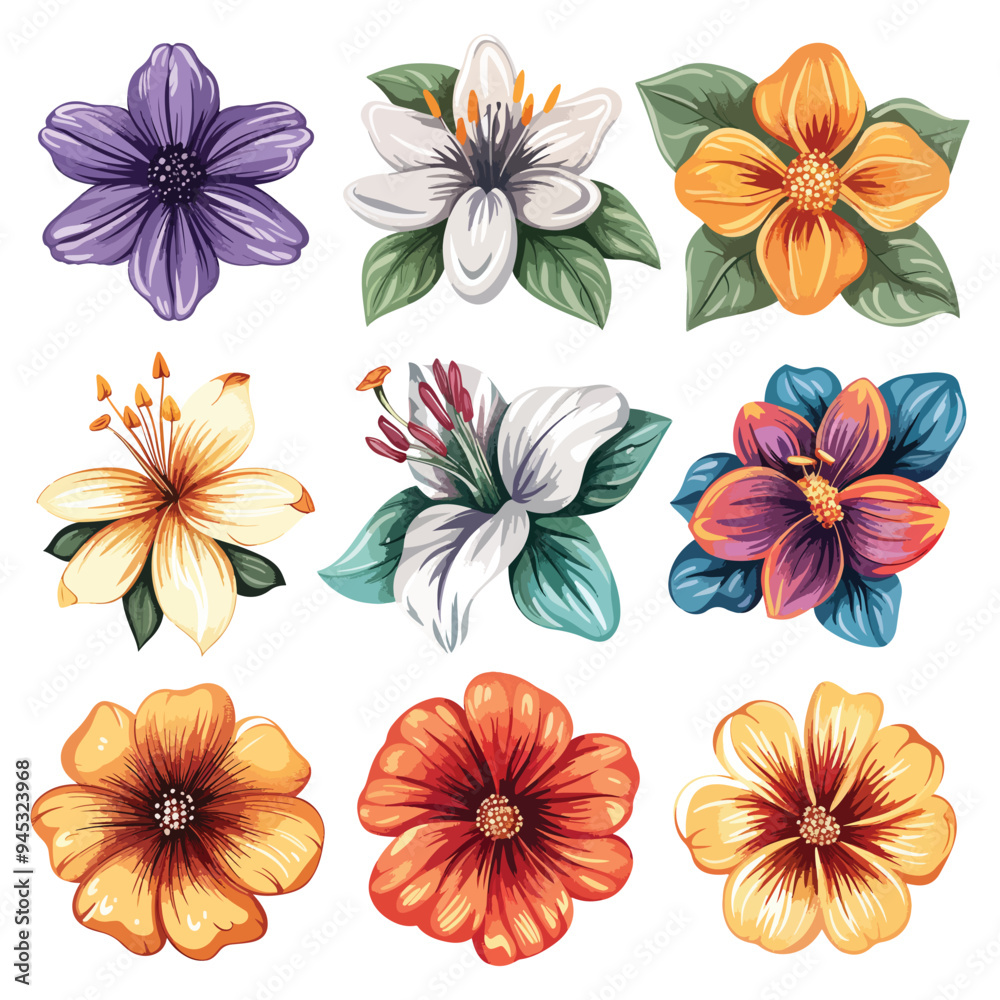 A set of beautiful flowers clip art vector white background A set of beautiful flowers clip art vector white background