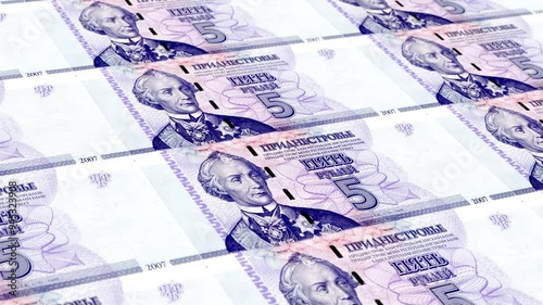 Transnistria Transnistrian Ruble 5 Banknotes Money Printing House, Printing Five Transnistrian Ruble, Printing Press Machine Print out Transnistrian Ruble, Being printed by currency press machine photo