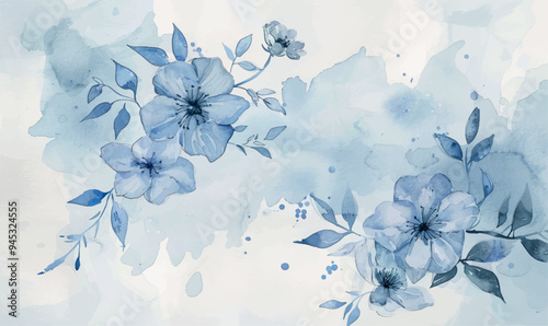 Watercolor illustration, navy blue flowers, background for design
