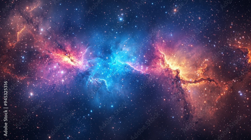 Dense star field with glowing blue and purple nebulae Dense star field with glowing blue and purple nebulae