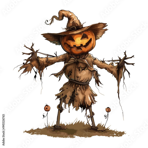 Cartoon illustration of a scarecrow colorful  vector clip art white background
