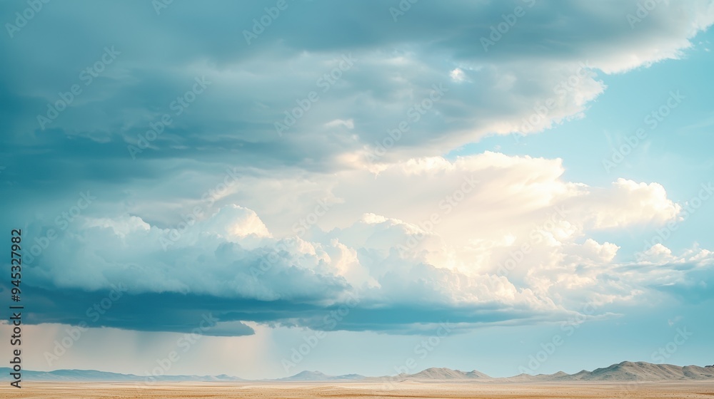 Fototapeta premium Distant thunderclouds over a desert, close up, approaching storm, ethereal, overlay, vast desert backdrop