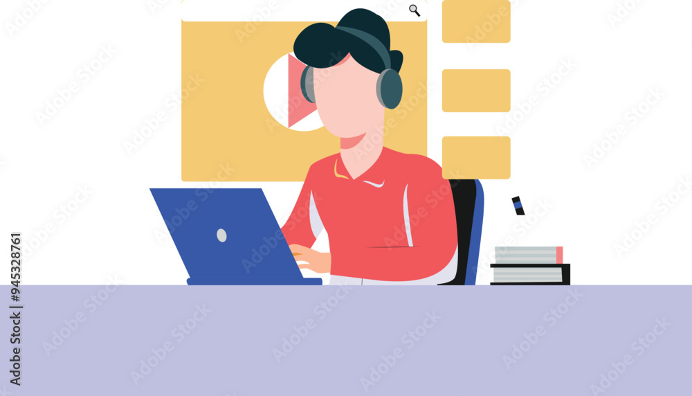 Boy wearing headphones using laptop. Boy wearing headphones using laptop.