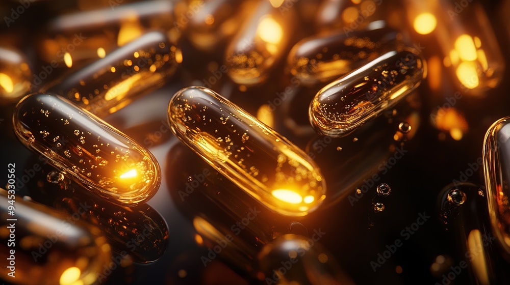Omega 3 capsules on isolated background with bokeh Omega 3 capsules on isolated background with bokeh
