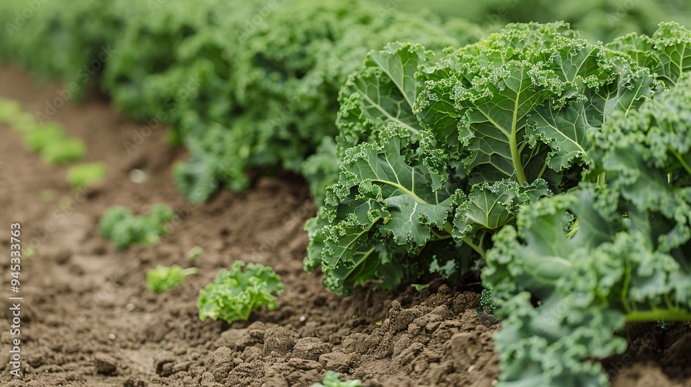 Close up of kale in the garden. Concept of harvesting vegetables Close up of kale in the garden. Concept of harvesting vegetables