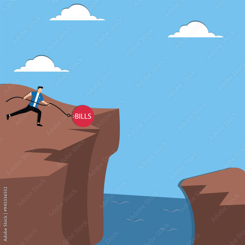 Fototapeta premium Man stops bill ball on cliff