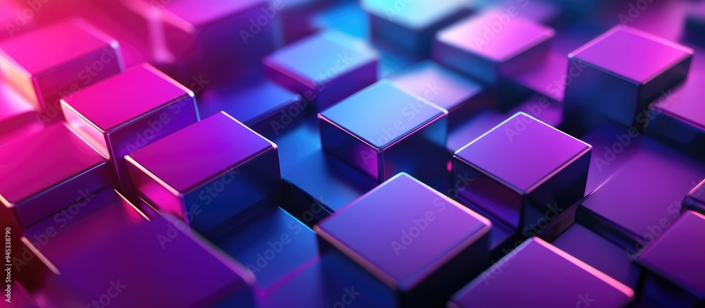 3D rendering of an abstract geometric background in purple and blue hues Cyberpunk theme Suitable for advertising technology showcasing cosmetics business and metaverse concepts Sci Fi illustration 3D rendering of an abstract geometric background in purple and blue hues Cyberpunk theme Suitable for advertising technology showcasing cosmetics business and metaverse concepts Sci Fi illustration