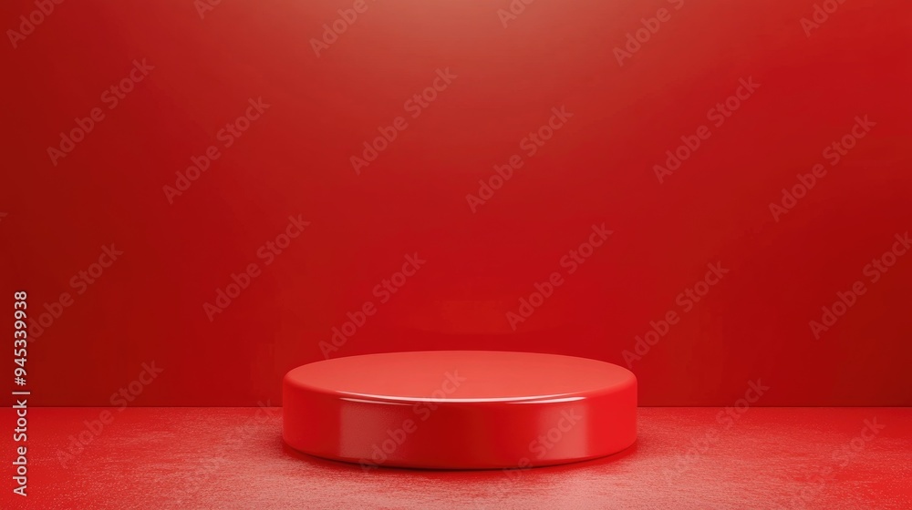 3D rendering of a blank background for cosmetic products featuring a modern red podium 3D rendering of a blank background for cosmetic products featuring a modern red podium