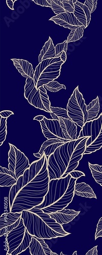 Deep Blue Leaf Pattern with Subtle Floral Elements