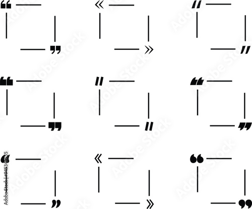 Quote box frame icons Set. Text blog information block. Blank Template of texting trendy black line vectors illustration for definition, remark, and citation design isolated on transparent background.