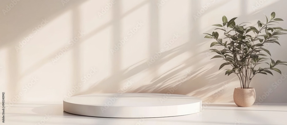 3D rendering of a pastel minimal scene featuring a white blank podium with an earthy color palette Softly muted and saturated colors Designs with simple geometric shapes Contemporary showcase for p